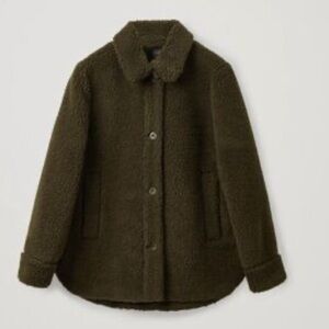 COS Green Wool Blend Oversized Relaxed Fit Teddy Jacket